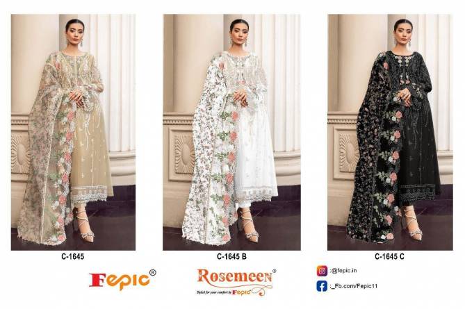 C 1645 Rosemeen By Fepic Embroidery Georgette Pakistani Suits Wholesale Shop In Surat
